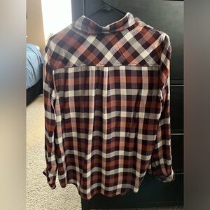 Womens matron white and orange button up top.